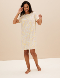Pure Cotton Leaf Print Short Nightdress