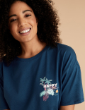 Cotton Happy Place Slogan Pyjama Tee