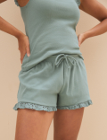 Cotton Rich Broderie Trim Pyjama Shorts