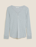 Cotton Ribbed Henley Top