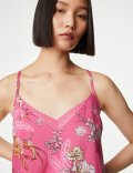Floral Print Lace Trim Cami Top