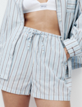 Pure Cotton Cambric Striped Pyjama Shorts