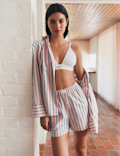 Pure Cotton Poplin Striped Pyjama Shorts