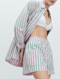 Pure Cotton Poplin Striped Pyjama Shorts