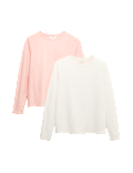 2pk Pure Cotton Slub Long Sleeve Pyjama Tops