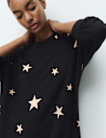 Star Print Crew Neck Long Sleeve Pyjama Top