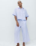 Pure Cotton Woven Stripe Collared Pyjama Top