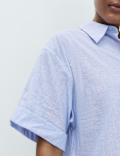 Pure Cotton Woven Stripe Collared Pyjama Top