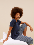 Pure Cotton Striped Cropped Pyjama Set