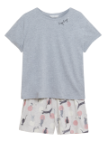 Cotton Rich Cat Print Short Pyjama Set
