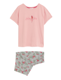Cotton Rich Parrot Print Cropped Pyjama Set