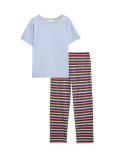Cotton Rich Striped Slogan Pyjama Set