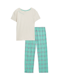 Pure Cotton Checked Slogan Pyjama Set