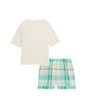 Pure Cotton Checked Shortie Set