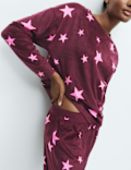 Fleece Star Print Cuffed Hem Pyjama Set
