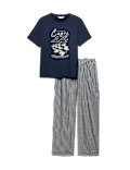 Pure Cotton Pyjama Set With Woven Bottoms