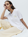Pure Cotton Pyjama Set With Woven Bottoms