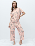 Pure Cotton Printed Cropped Pyjama Set