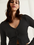 Ribbed Lounge Cropped Cardigan