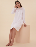 Pure Cotton Broderie Trim Long Nightdress
