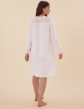 Pure Cotton Broderie Trim Long Nightdress