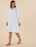 Pure Cotton Broderie Trim Long Nightdress