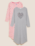 2 Pack Cotton Rich Heart Long Nightdresses