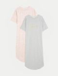 2pk Cotton Rich Printed Long Nightdresses