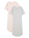 2pk Cotton Rich Printed Long Nightdresses