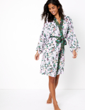 Satin Floral Wrap Short Dressing Gown