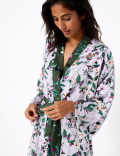 Satin Floral Wrap Short Dressing Gown