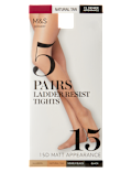 5pk 15 Denier Ladder Resist Matt Tights