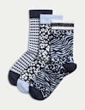 3pk Sparkle Patterned Ankle High Socks