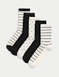 5pk Cotton Rich Monochrome Ankle High Socks
