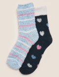 2pk Cosy Heart Print Ankle High Socks