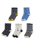 5pk Embroidered Ankle High Socks