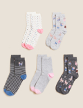 5pk Cotton Rich Cat Ankle High Socks