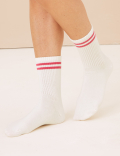 2pk Cotton Rich Striped Ankle High Socks