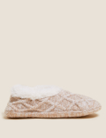 Cable Knit Faux Fur Slipper Socks