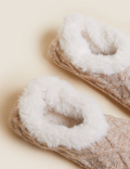 Cable Knit Faux Fur Slipper Socks