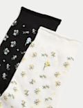 2pk Cotton Rich Floral Crew Socks