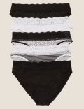 5pk Cotton & Lace High Leg Knickers