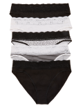 5pk Cotton & Lace High Leg Knickers