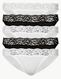 5pk Cotton Lycra&reg; Lace Bikini Knickers