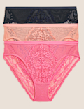 3pk Lace High Waisted High Leg Knickers