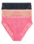 3pk Lace High Waisted High Leg Knickers