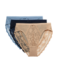 3pk Lace High Waisted High Leg Knickers
