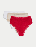 3pk Lace & Mesh High Waisted Brazilian Knickers
