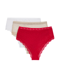 3pk Lace & Mesh High Waisted Brazilian Knickers
