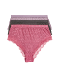 3pk Lace & Mesh High Waisted Brazilian Knickers